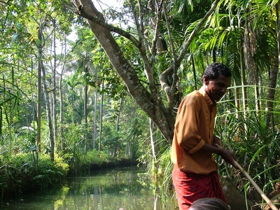 Backwaters 027 - Piroguier dans canal - Inde