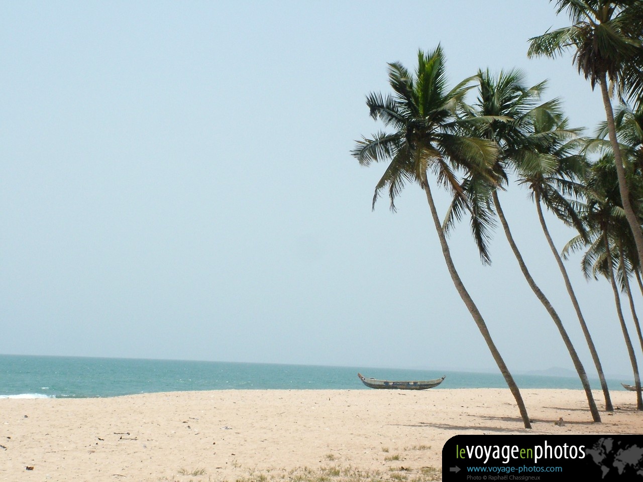 paysage paradisiaque au Ghana Cape Coast - Plage palmiers pirogue