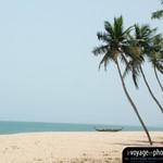 paysage paradisiaque au Ghana Cape Coast - Plage palmiers pirogue